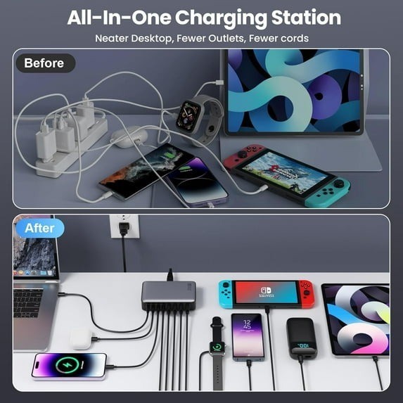 200W USB C Charger Block, GaN III 8-Port USB C Fast Charging Station PPS PD 65W