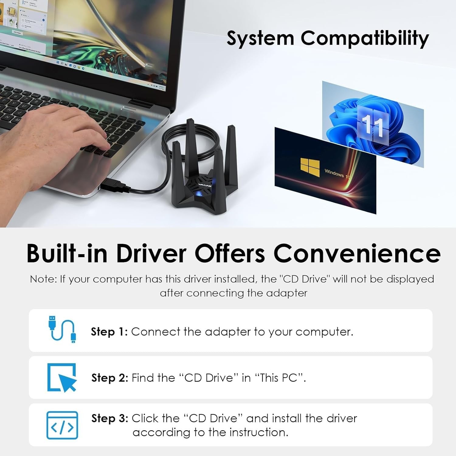 USB WiFi Adapter for Desktop PC, AX1800 WiFi Adapter Dual Band Wireless Network