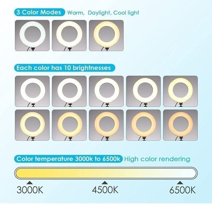 Selfie Ring Light 6.3" with Tripod Stand,Video Conference Lighting LED Mini Desk