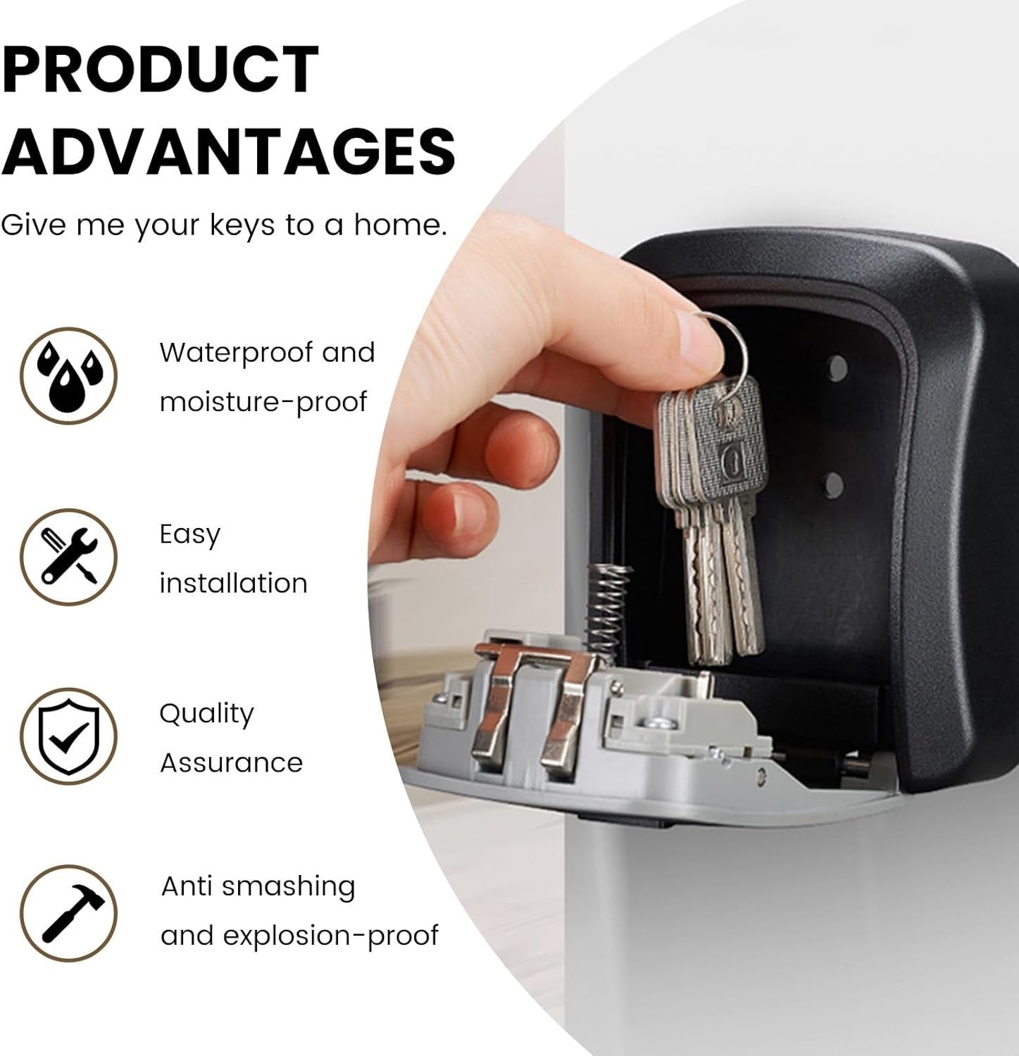 Portable Wall Mount Password Key Box, Resettable Code Safe Security Lock Box