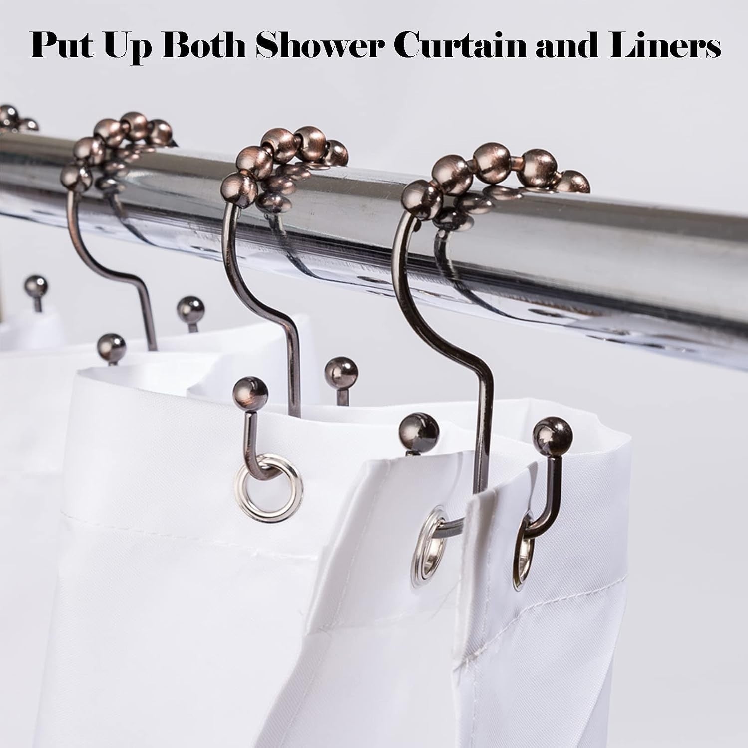 Cosfy Double Roller Shower Curtain Hooks Rings, Decorative Rustproof Metal Doubl