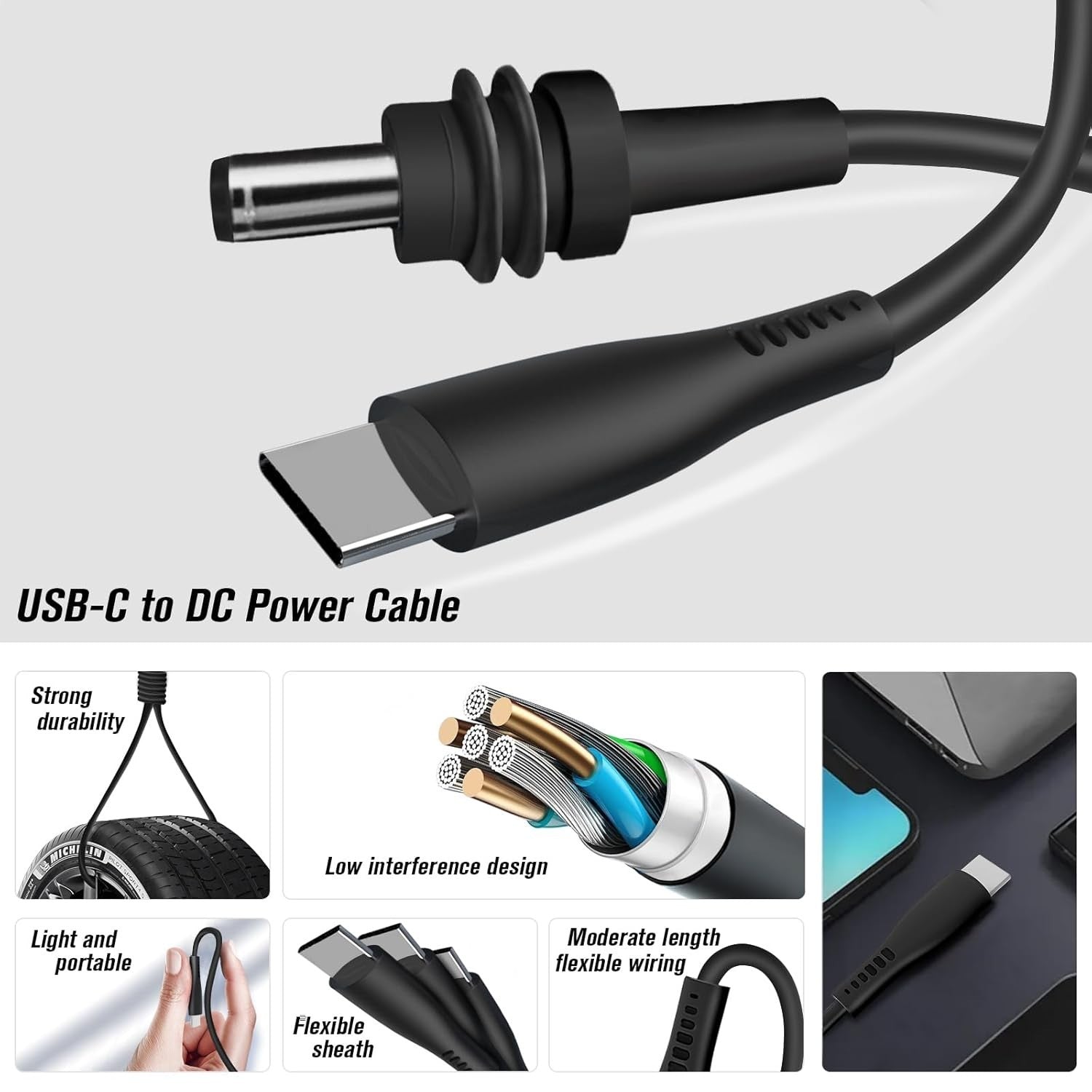 USB-C to DC Power Cable for Starlink Mini: Waterproof 18AWG 12-20V 100W PD Input