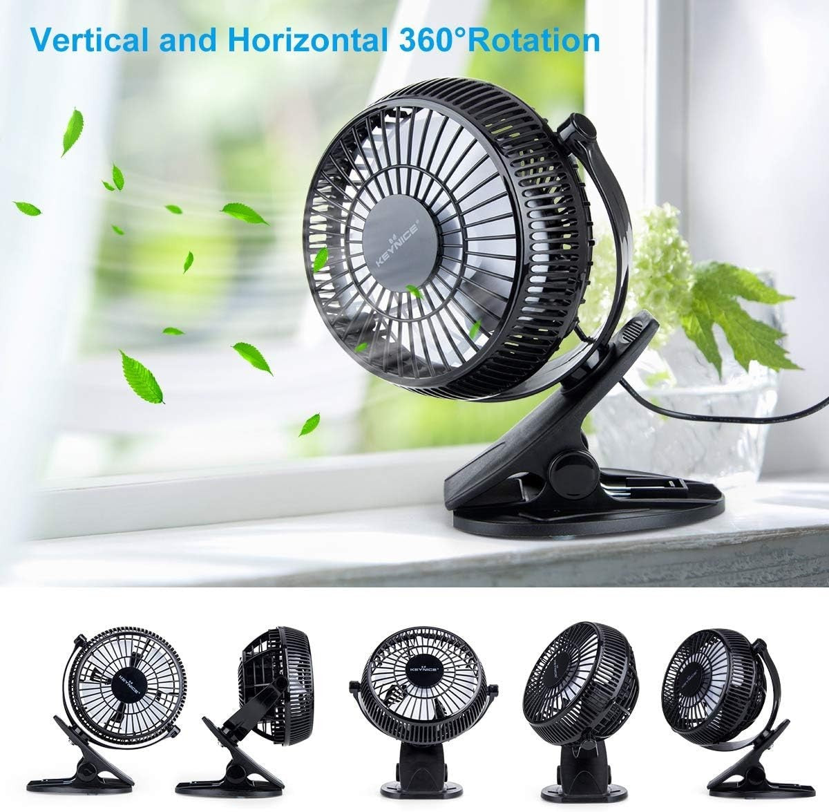 USB Desk Fan, 4 Inch Clip on Fan, 2 Speed USB Fan, 360° Rotation Small Table Fan
