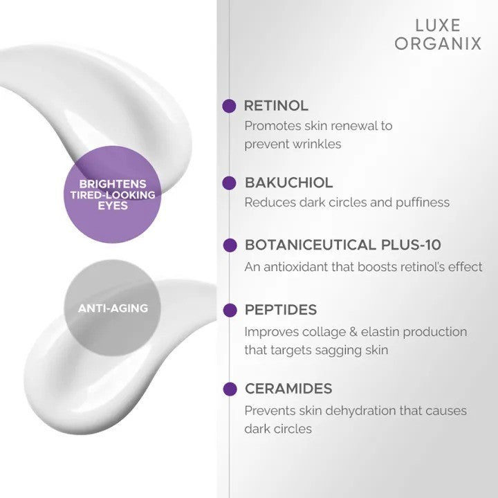 LUXE ORGANIX Retinol + Bakuchiol Deep Wrinkle Eye Contour Overnight Cream 12g
