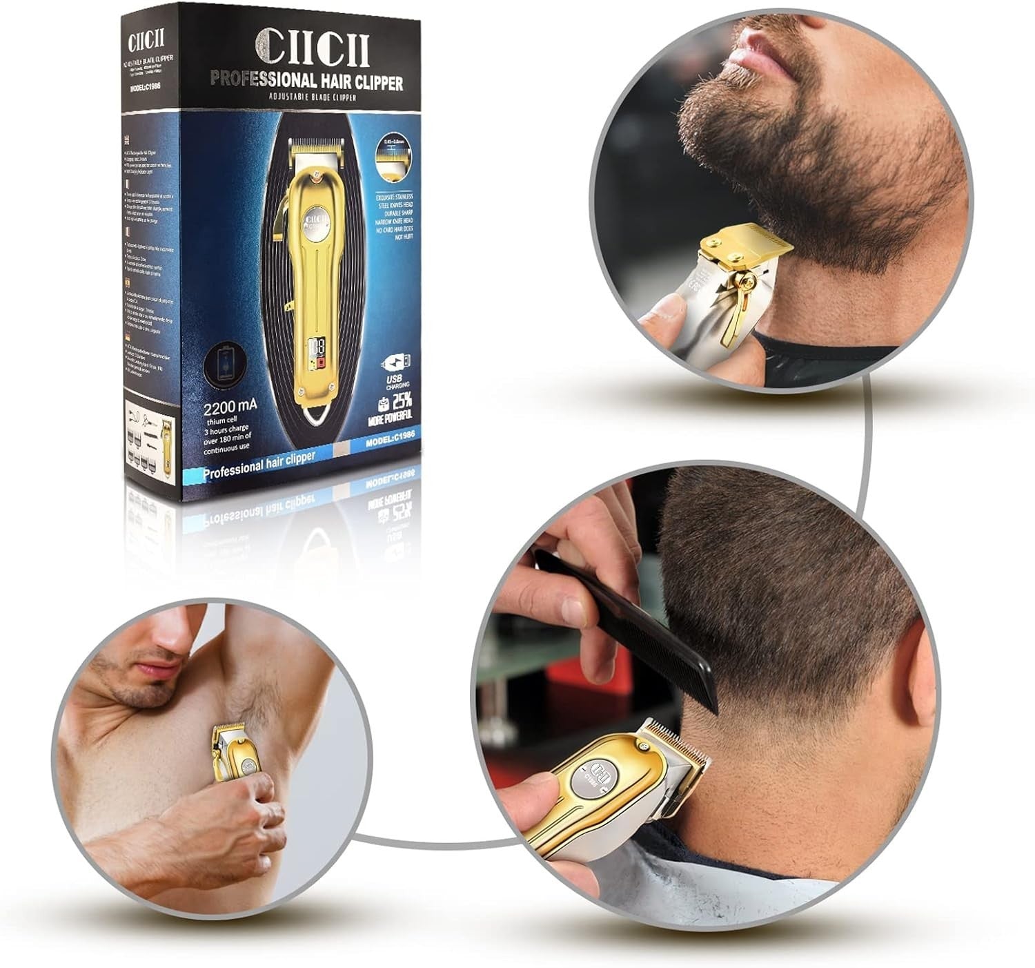 Cordless Hair Clippers CIICII Professional Hair Clippers Trimmer Set for Men