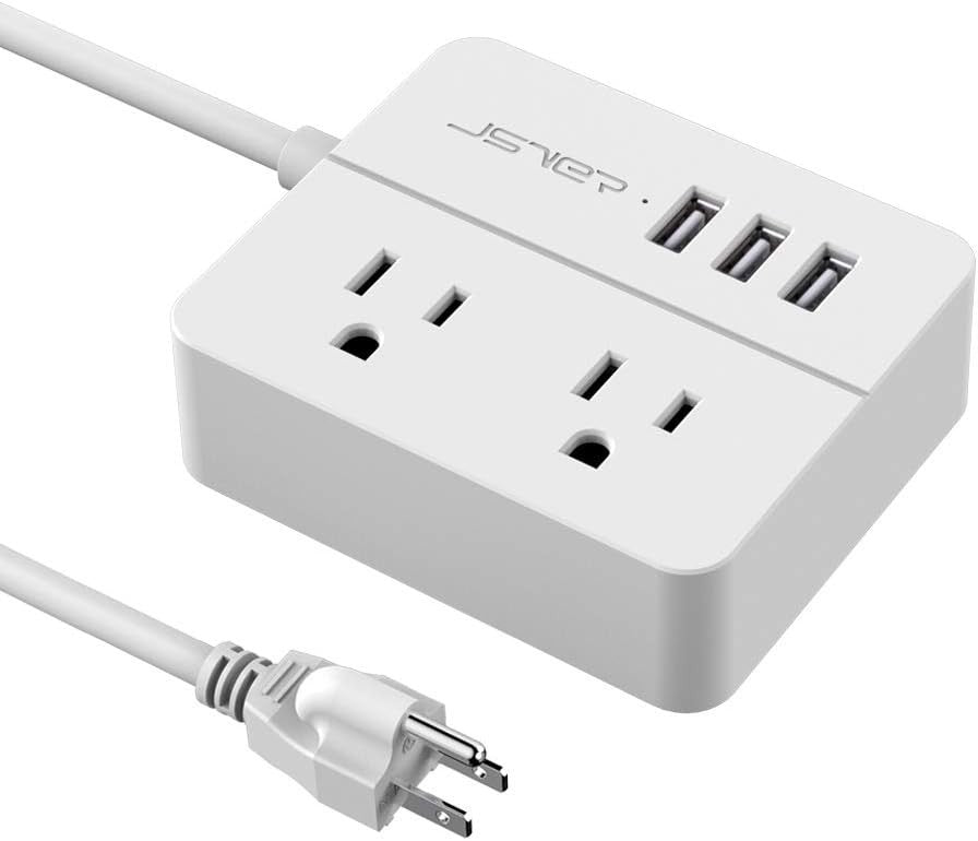 Mini USB Power Strip JSVER Travel Power Strip with 3 USB, 2 AC outlets Surge