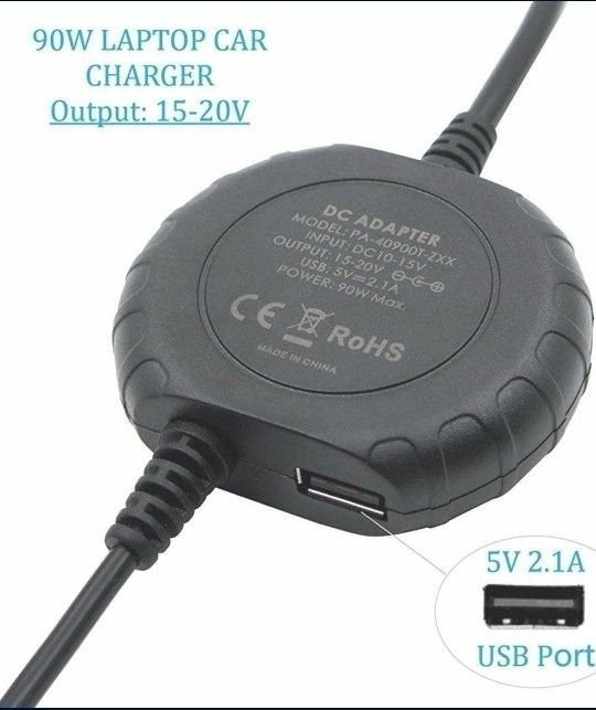 90 WATTS Universal Laptop Car Charger Power Supply Replacement for HP Dell