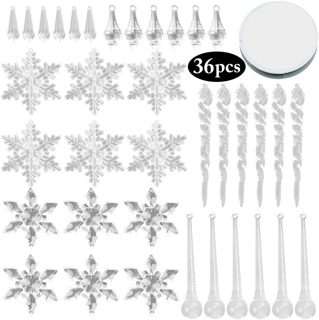 Coxeer 37PCS Christmas Ornament Set Icicle and Snowflake Ornament Hanging