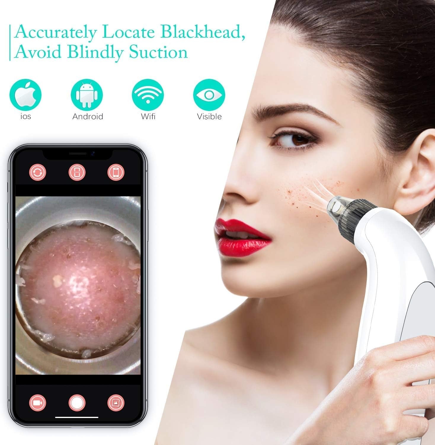 Oiiwak 5MP Visible Blackhead Vacuum, Blackhead Remover with Camera, Electric WiF