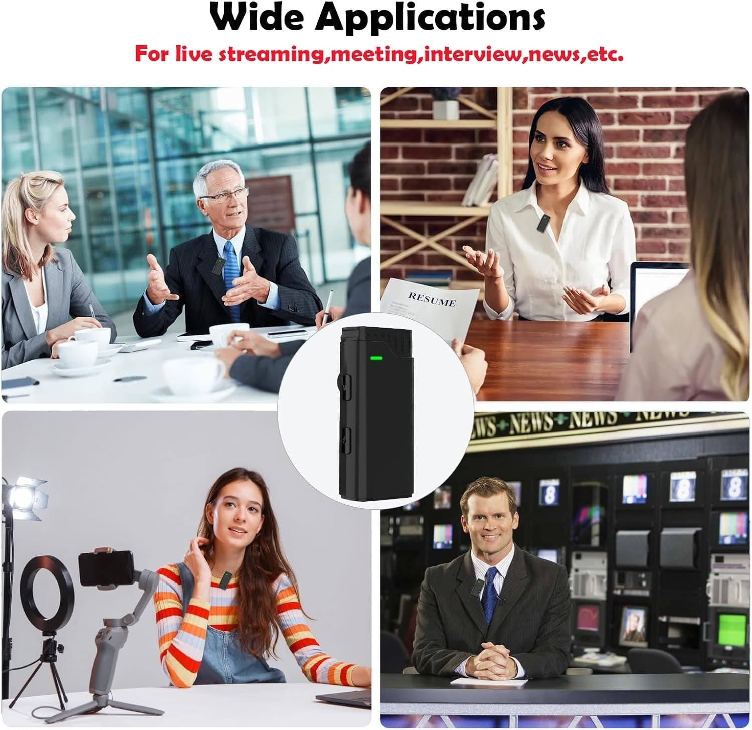 Wireless Lavalier Microphone with Noise Cancellation:40H Working Time with