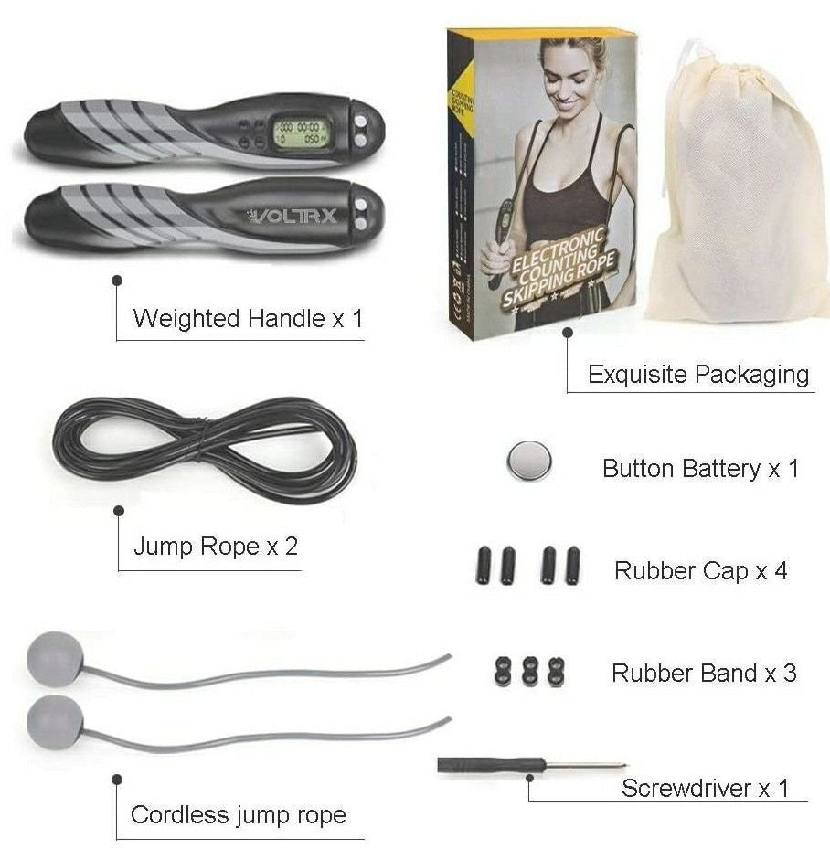 VOLTRX Counting Jump Rope with Corded or Cordless Jumping, Weighted Handles
