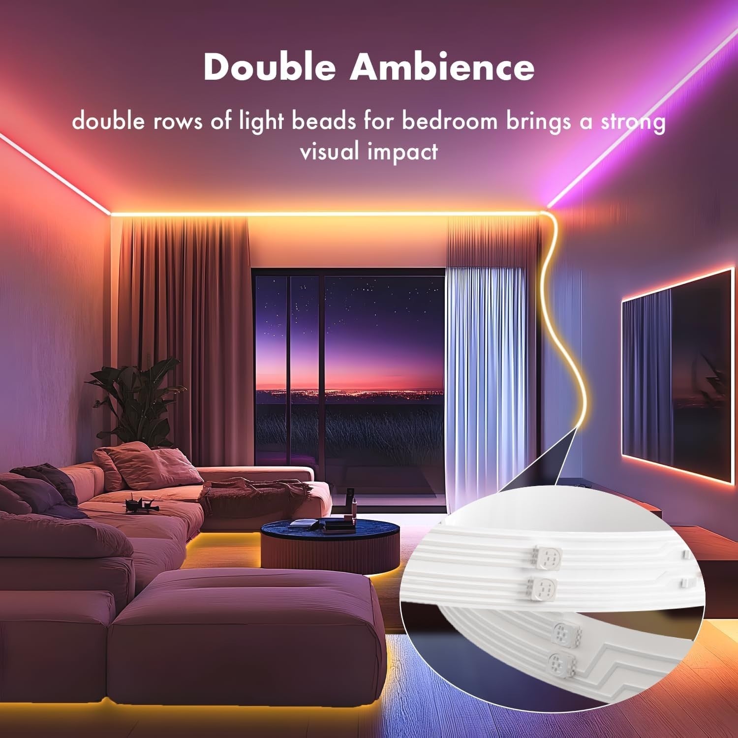 LED Lights for Bedroom, 2025 Double Row 100FT 960LEDs RGB Strip Lights Music Syn