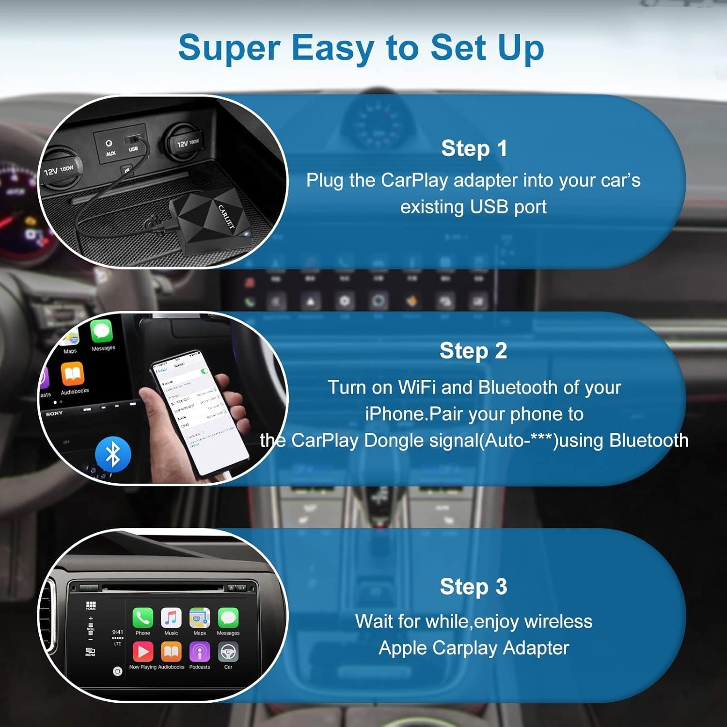 Wireless CarPlay Adapter, Wireless Car Dongle Support Online Update, Plug & Play