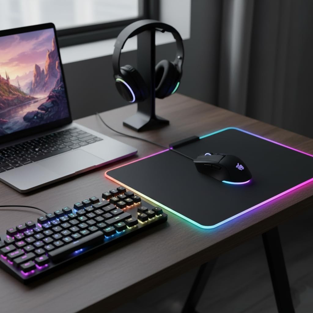 RGB Gaming Mouse Pad, LED Light Up Mousepad with Multiple Color Modes, Stitched