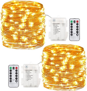 2 Pack 20 Feet 60 Led Fairy Lights Battery Operated with Remote Control Timer, 8