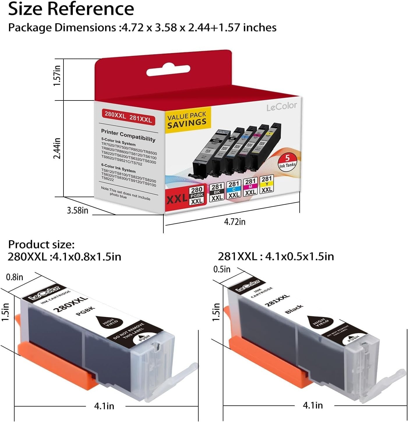 PGI-280XXL CLI-281XXL 280 281 Compatible Ink Cartridge Work for Canon PIXMA