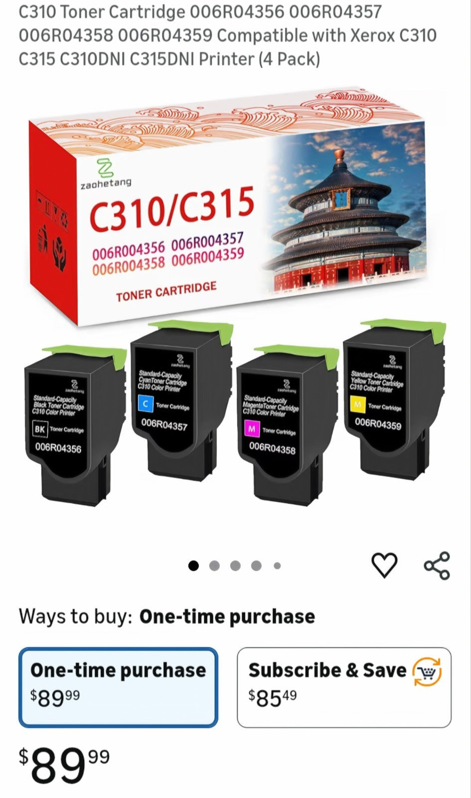 C310 Toner Cartridge 006R04356 006R04357 006R04358 006R04359 Compatible