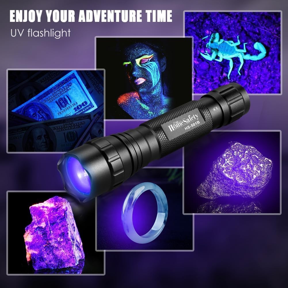 Home Safety 501B 395nm UV Flashlight, Small Blacklight Portable Black Light