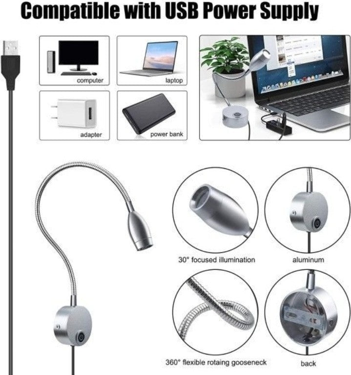 Dimmable Headboard Reading Light - Gooseneck Over Bed Reading Light Wall Mounted