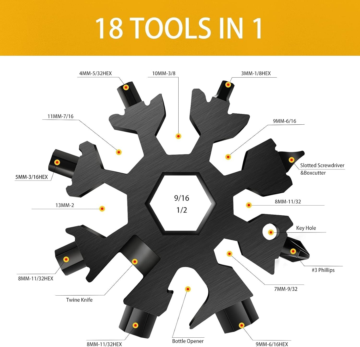 FZENeast 18-in-1 Snowflake Multitool, 2 Pcs Stainless Steel Standard Multi-Tool