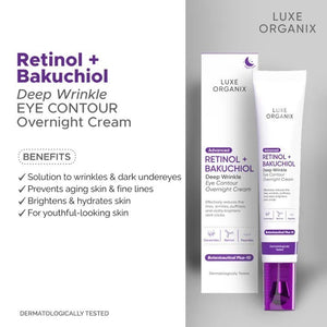 LUXE ORGANIX Retinol + Bakuchiol Deep Wrinkle Eye Contour Overnight Cream 12g