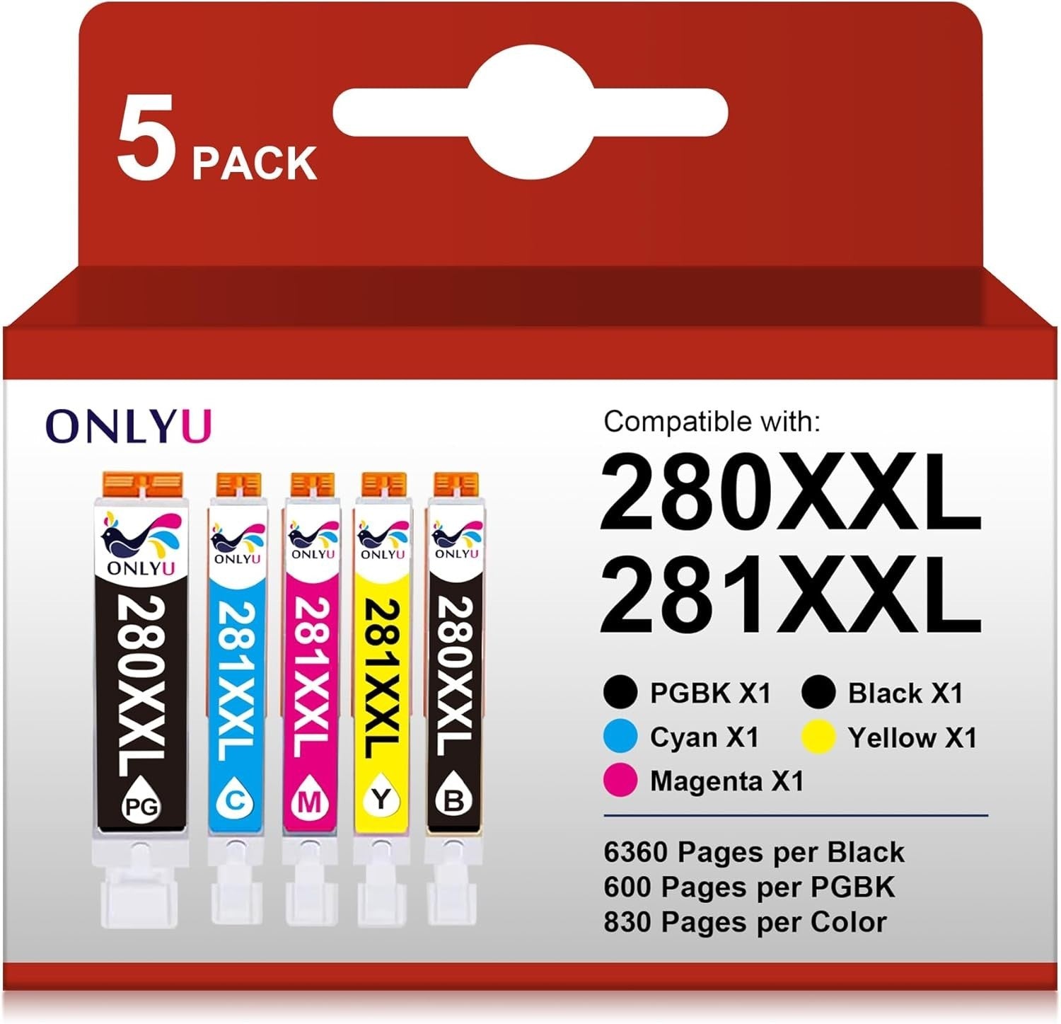 ONLYU Replacement Ink Cartridge for Canon 280 281 PGI-280XXL CLI-281XXL PGI
