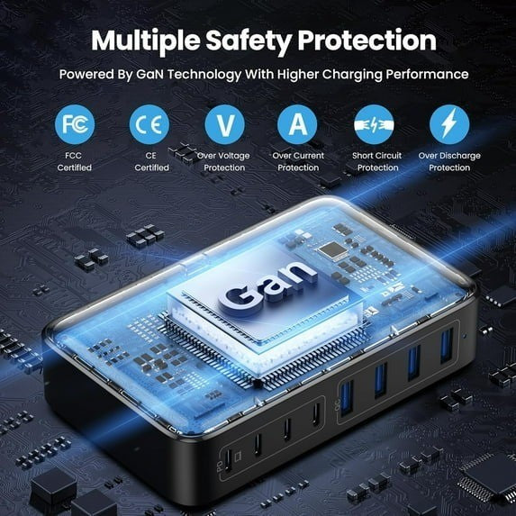 200W USB C Charger Block, GaN III 8-Port USB C Fast Charging Station PPS PD 65W