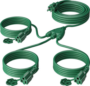 1 to 3 Splitter Extension Cord (Combined 25 FT, End to End 13 FT), 3 Prong Plug