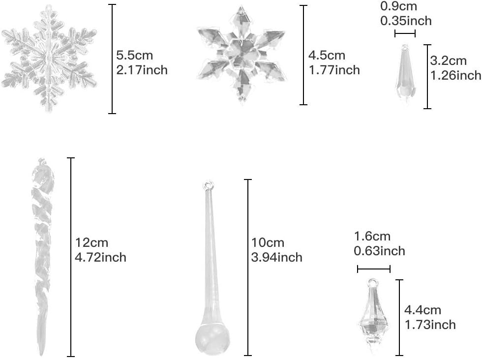 Coxeer 37PCS Christmas Ornament Set Icicle and Snowflake Ornament Hanging