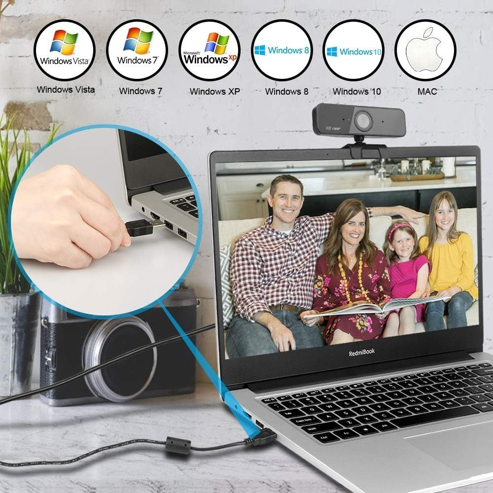 Aqonsie 1080P Webcam with Microphone, Auto Focus Full HD Computer Webcam 360