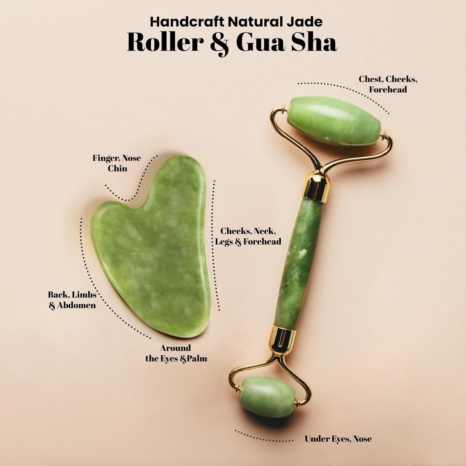 Jade Roller and Gua Sha Set for Beautiful Skin Detox - Facial Body Eyes Neck