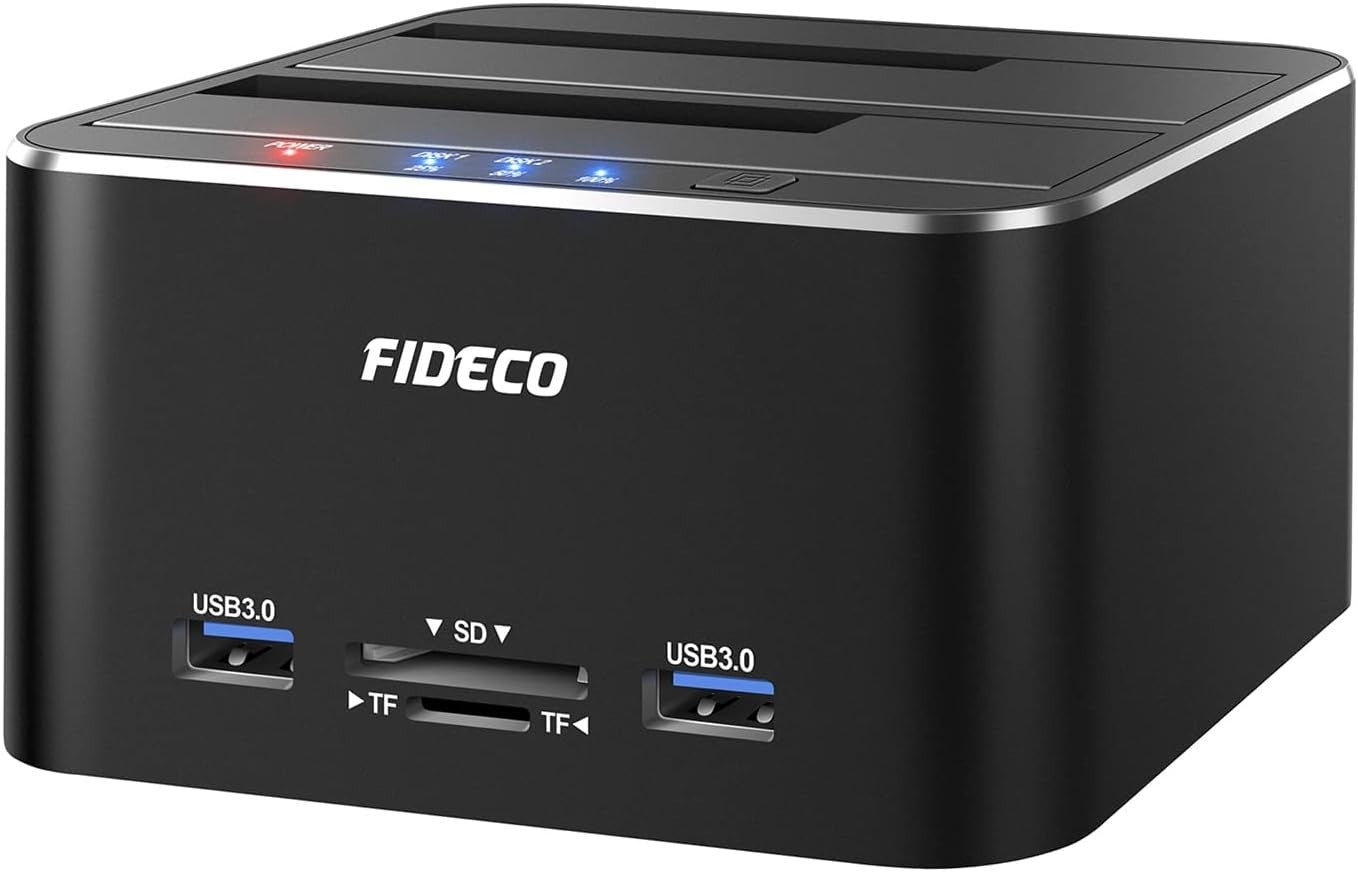 FIDECO USB 3.0 to SATA Hard Drive Docking Station Dual-Bay External HDD Dock