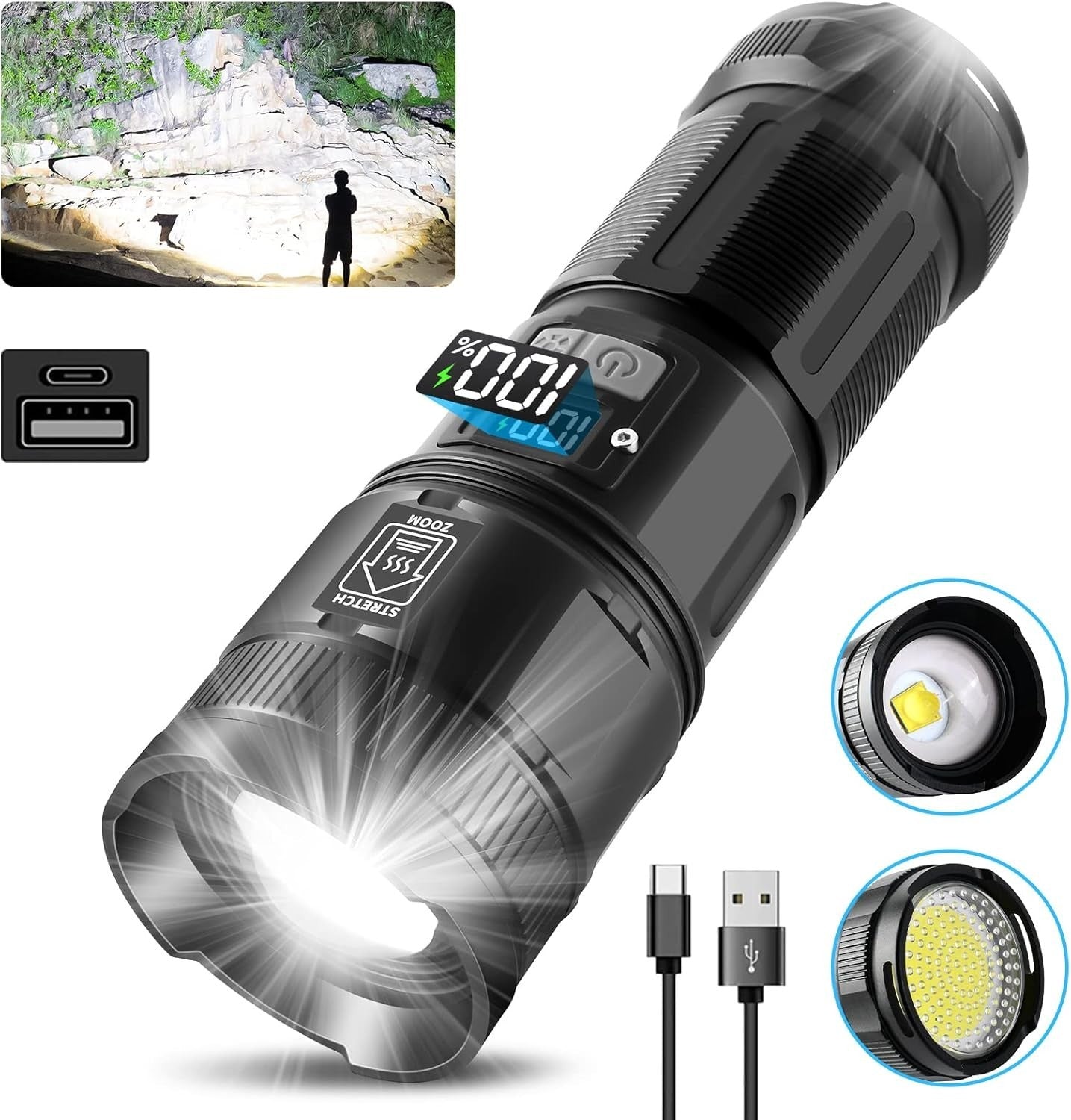 Rechargeable Flashlights High Lumens, 3000 Lumens Super Bright Led Tactical
