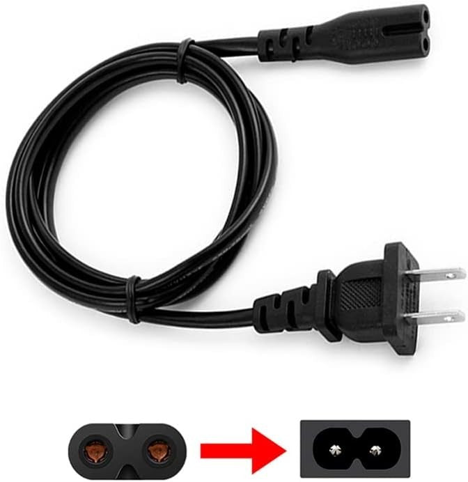 AC 2 Prong C8 Power Cord 5ft Standard 2-Slot for TV PS4 PS5 Speaker Monitor Xbox