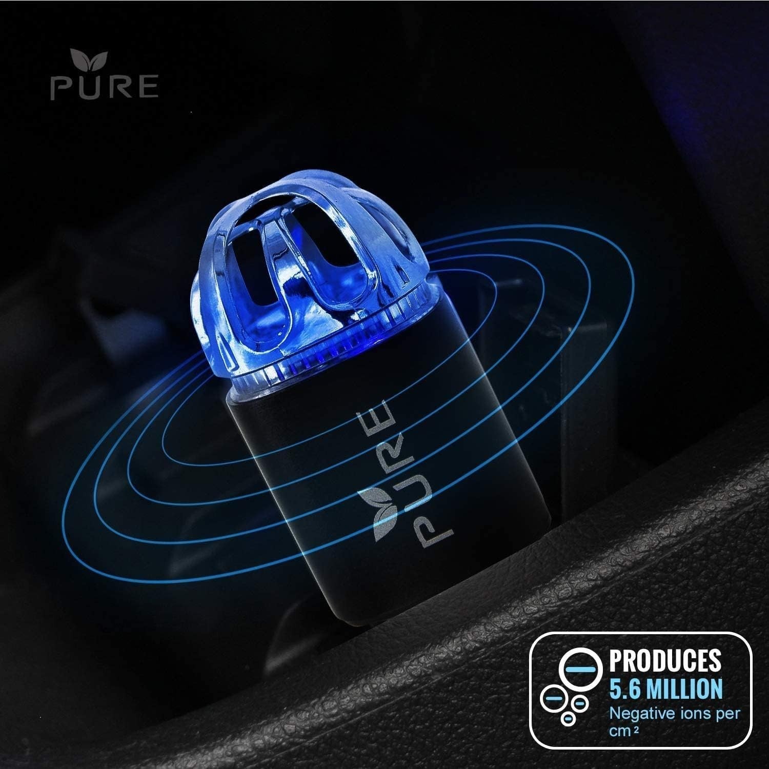 Car Air Purifier Premium Air Ionizer & Car Charger Accessory w Dual USB Ports