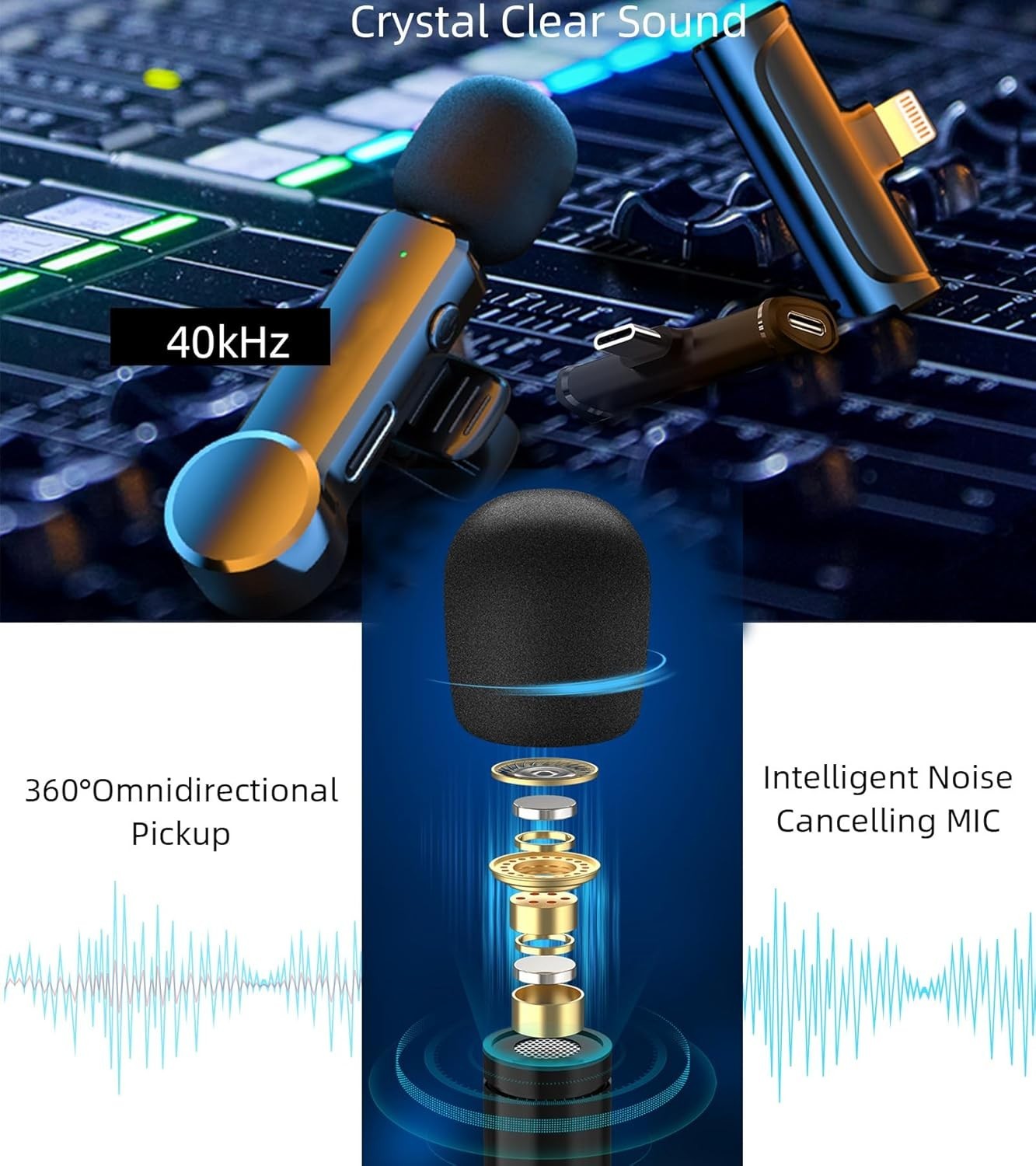 NPTCL 2 Pack Lavalier Microphone USB C Wireless Lav Mic for Android Phone Noise