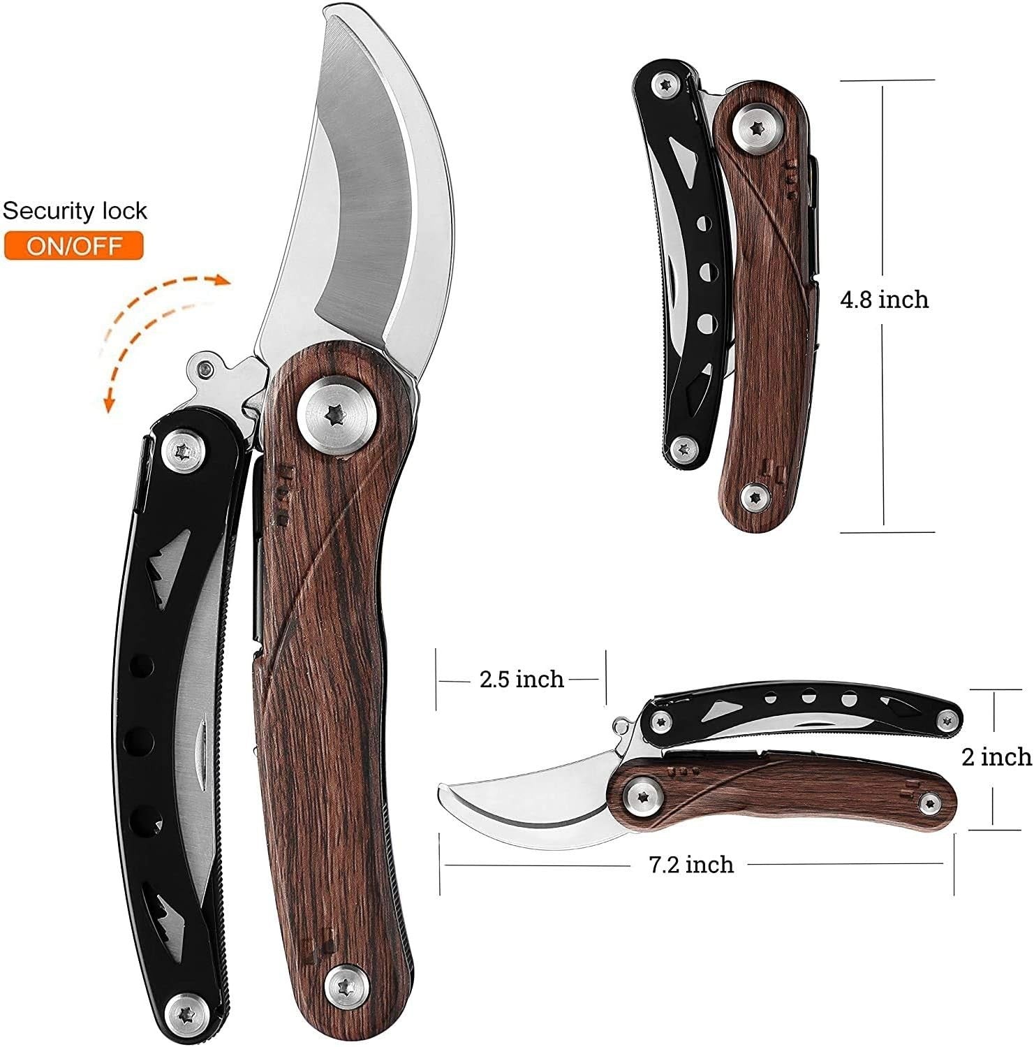 Bravedge Pruning Shears, 5 in 1 Multitools Foldable Garden Scissors with Safety