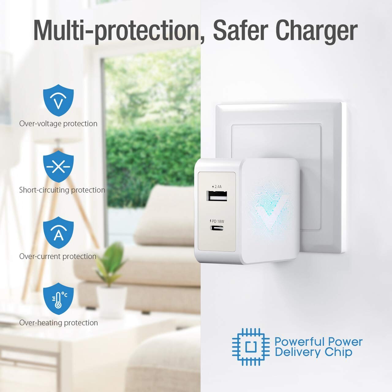 USB C Wall Charger,POWERADD 30W Dual Port Type C Charger with PD18W and Foldable