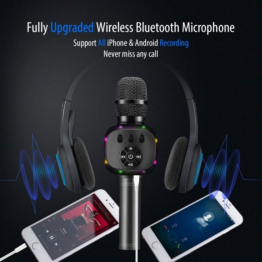 BONAOK Wireless Bluetooth Karaoke Microphone with Dual Sing, LED Lights, Portabl