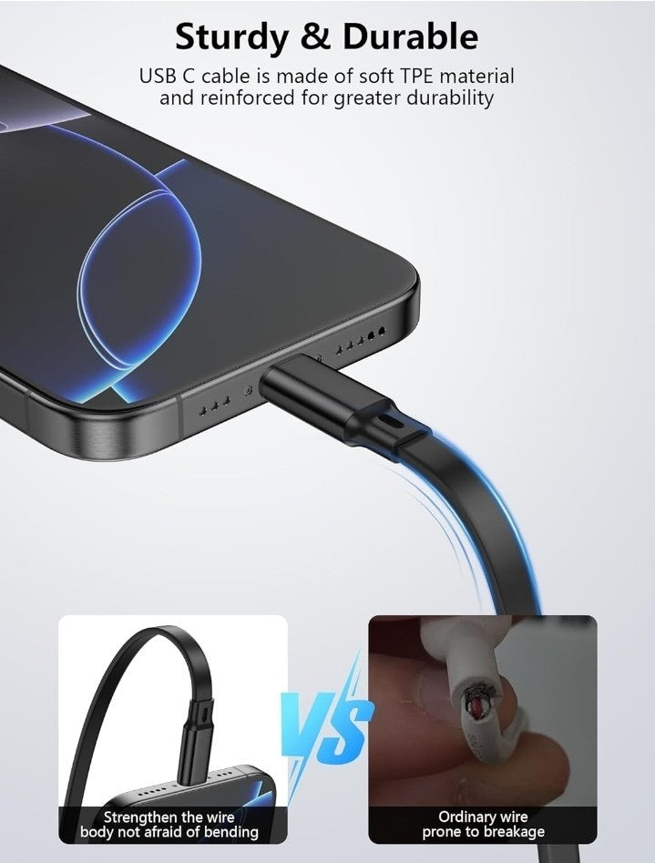 100W USB C Cable, Fast Charging, Retractable with 4-Stage Length Preset (3.3ft)