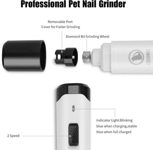 Ceenwes Dog Nail Grinder 2-Speed Rechargeable Pet Nail Trimmer with Dog Nail