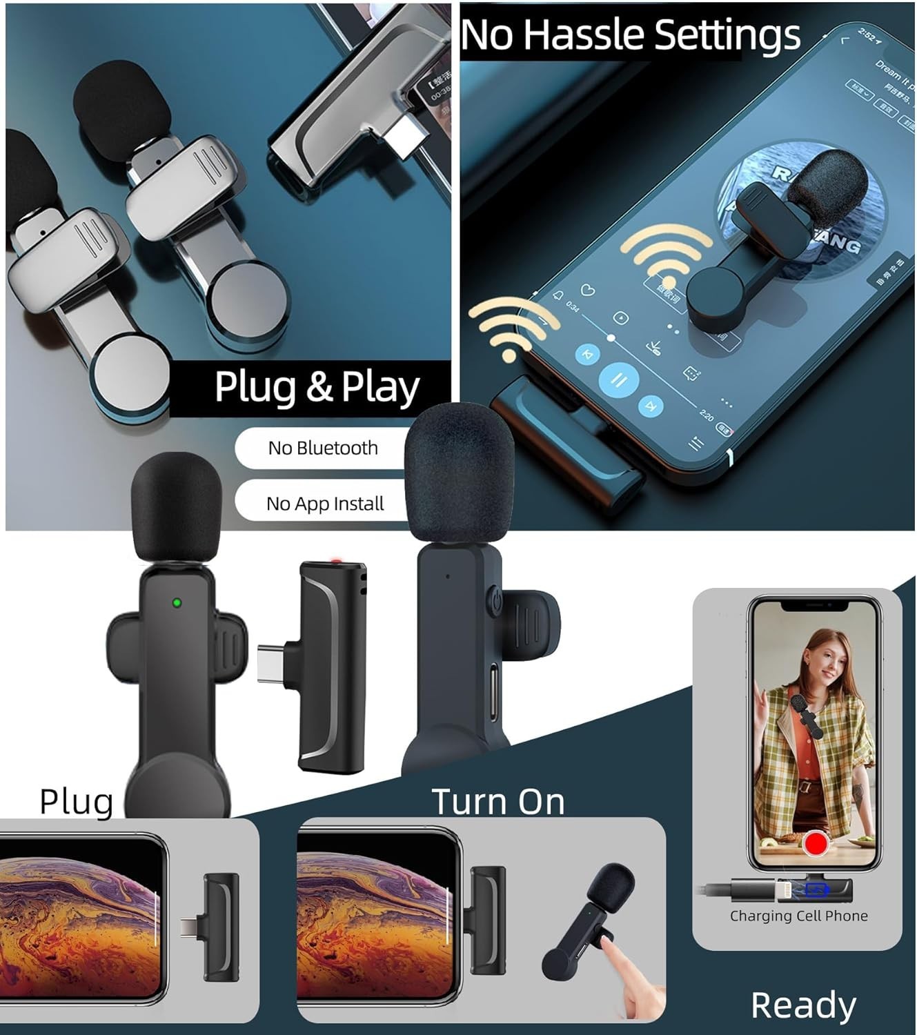 NPTCL 2 Pack Lavalier Microphone USB C Wireless Lav Mic for Android Phone Noise