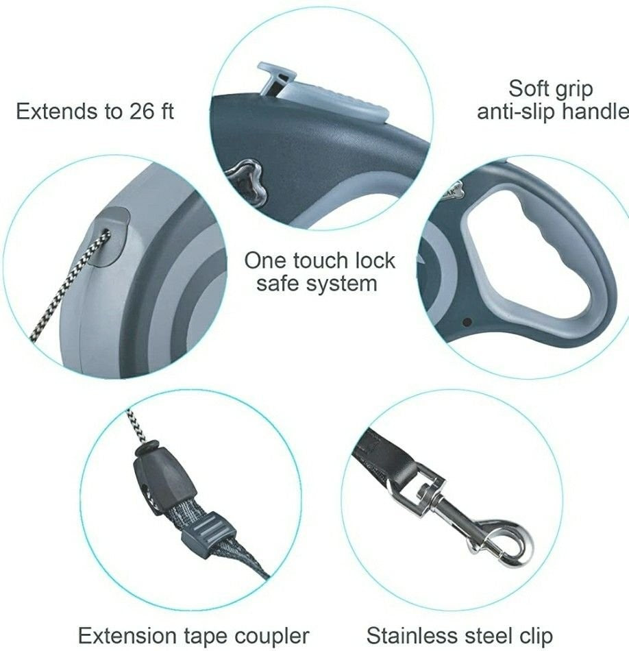 EC.TEAK Retractable Dog Leash, 26FT Dog Walking Leash for Medium Large Dogs