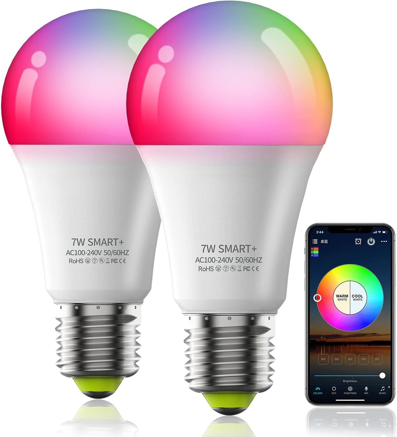 Smart Light Bulbs, Music Sync RGB Color Changing Light Bulb A19 7W 60W Equivalen