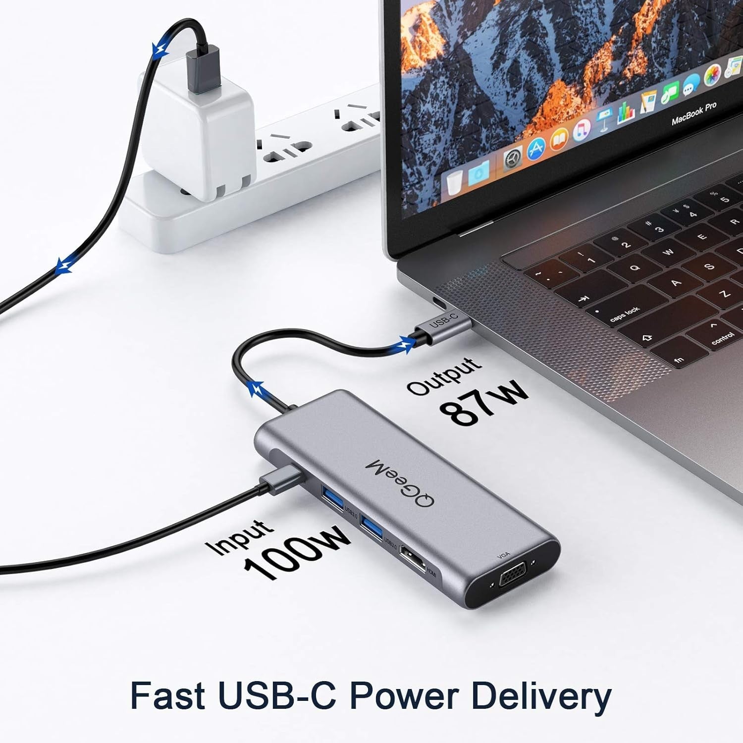 USB C Hub, QGeeM 8 in 1 USB Type-C Hub Adapter Dual Monitor Docking Station