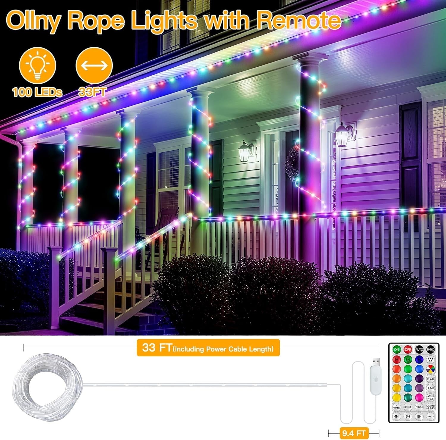 Ollny Christmas Lights Outdoor String Lights 180 Led Super Long with Remote IP67