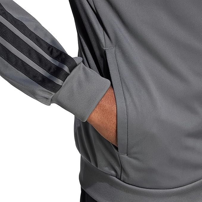 adidas Men's 3-Stripes Tricot Regular Sportswear Track Top Solid Grey MediumTall