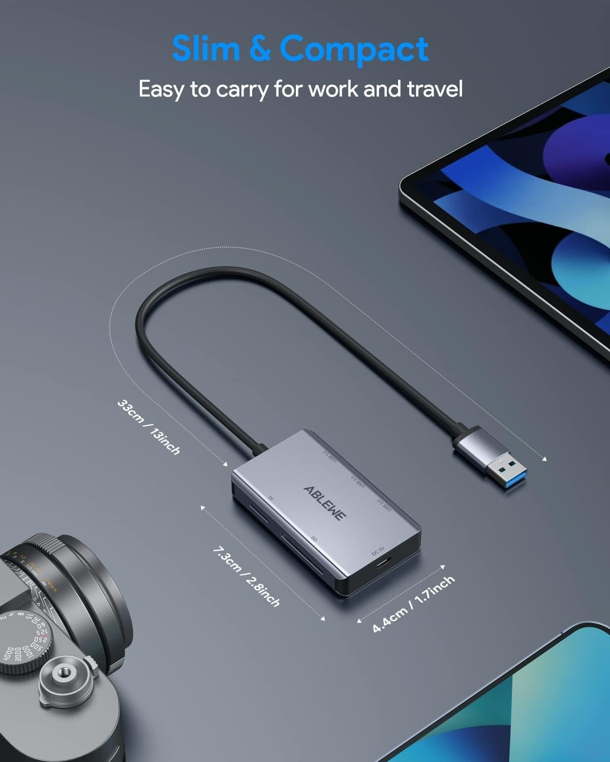 SD Card Reader,ABLEWE Aluminum USB 3.0 Memory Card Reader with SD/TF Card Reader