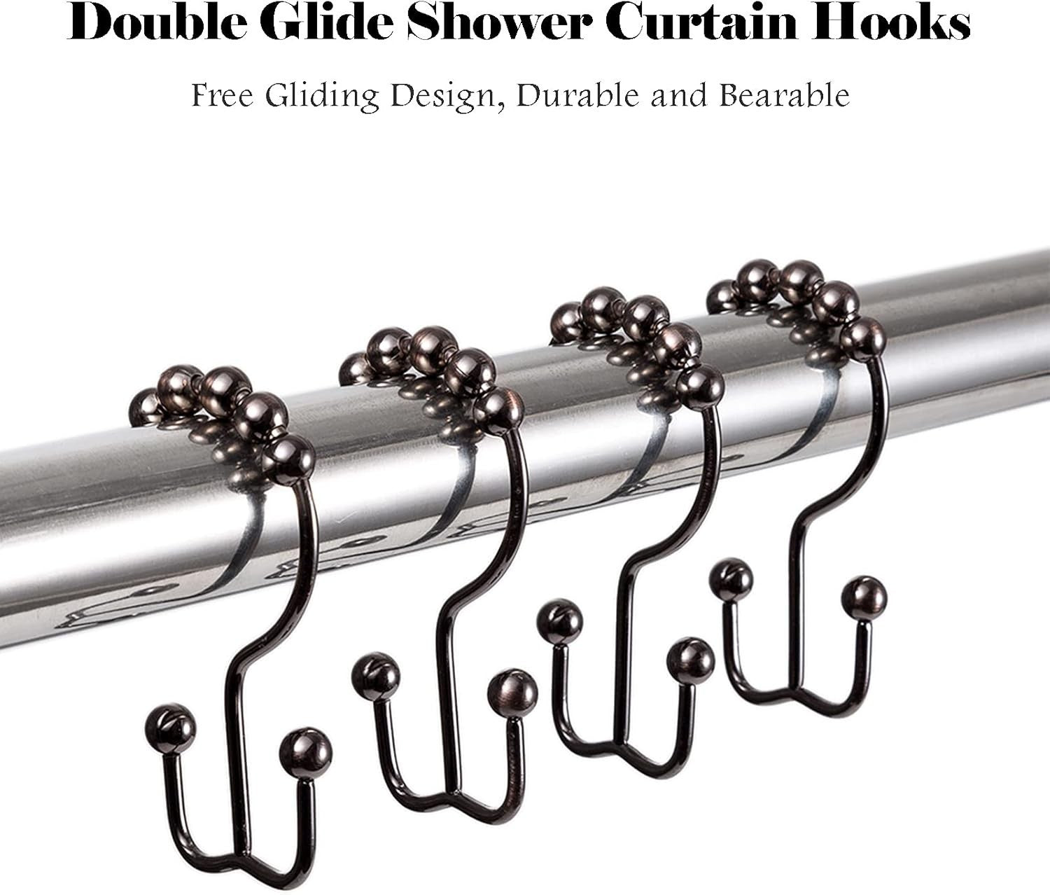 Cosfy Double Roller Shower Curtain Hooks Rings, Decorative Rustproof Metal Doubl