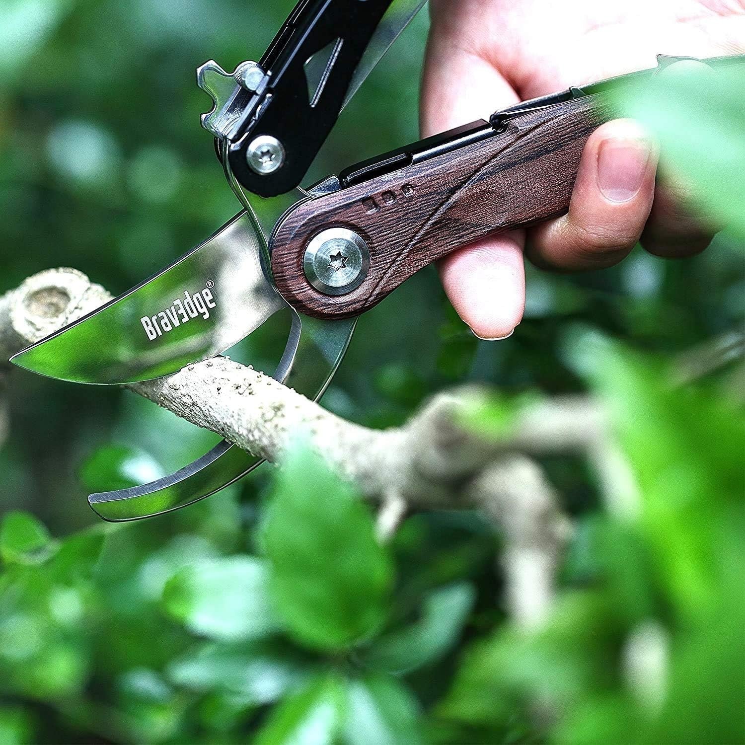 Bravedge Pruning Shears, 5 in 1 Multitools Foldable Garden Scissors with Safety